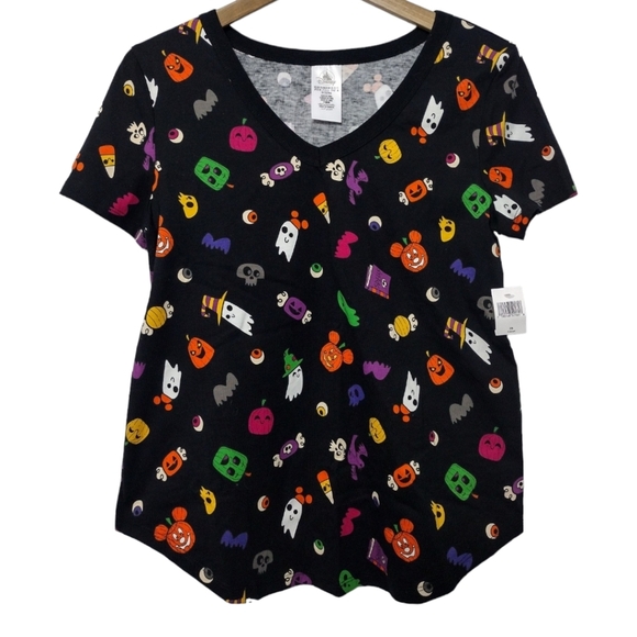 Disney Store Mickey Treats Jack-o'-Lantern All Over Print Halloween Shirt - Picture 1 of 7